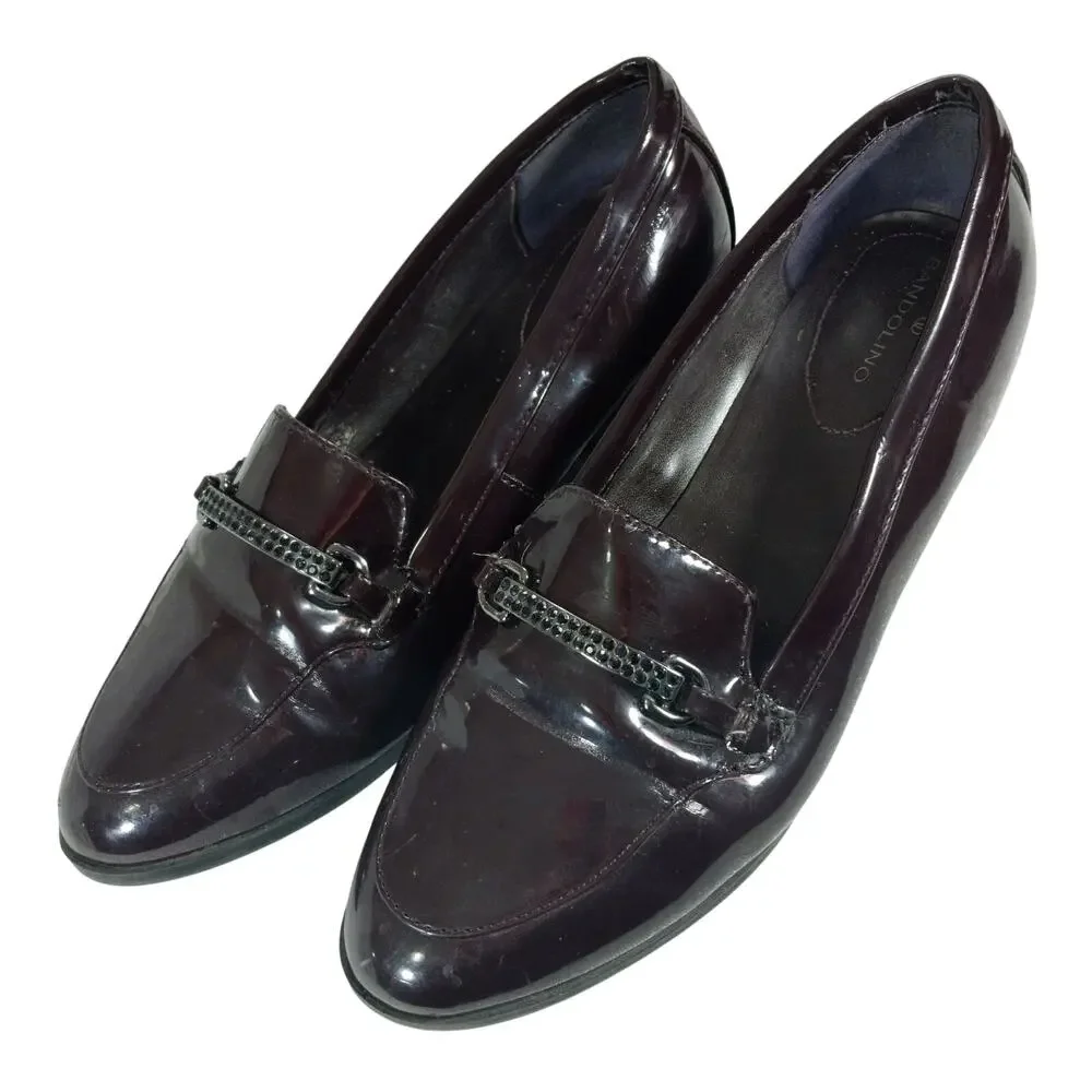BANDOLINO! SLEEK OXBLOOD BURGUNDY PATENT LEATHER, RHINESTONE, LOAFERS! SZ 9M